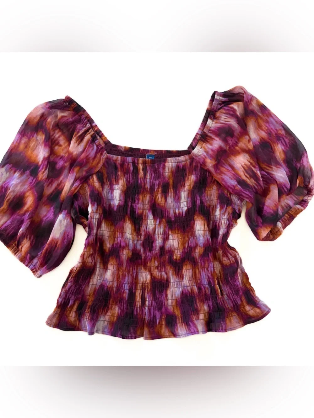 Old Navy Shirt Womens XXL Purple Smocked Boho Puff Sleeve New
